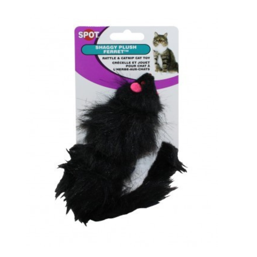 SPOT Shaggy Plush Ferret Rattle & Catnip Cat Toy