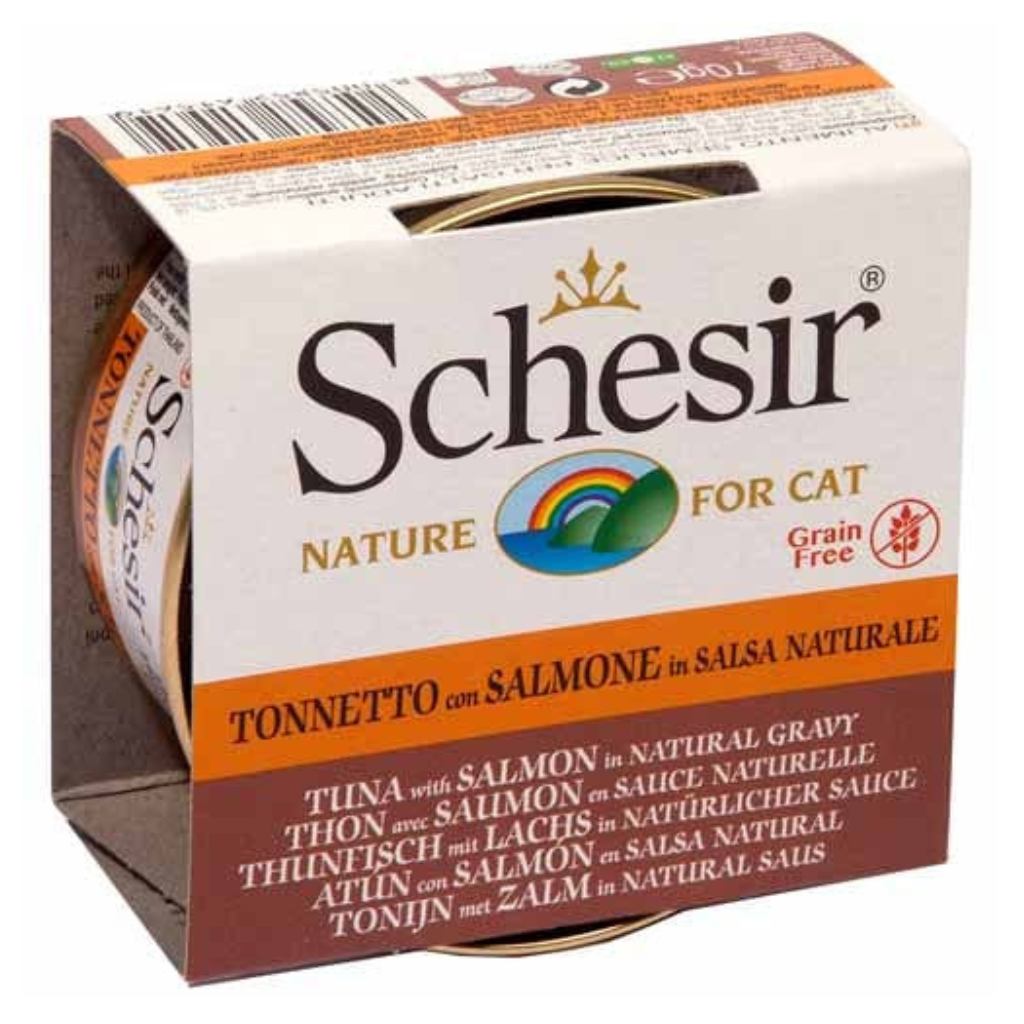 Schesir Tuna Entrée With Salmon In Natural Gravy Cat Can