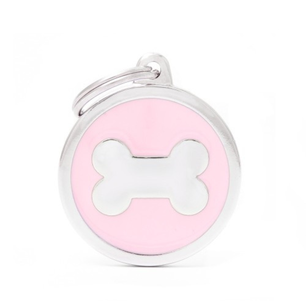 My Family Engravable Tags - Classic - Circle with Bone Pink Large