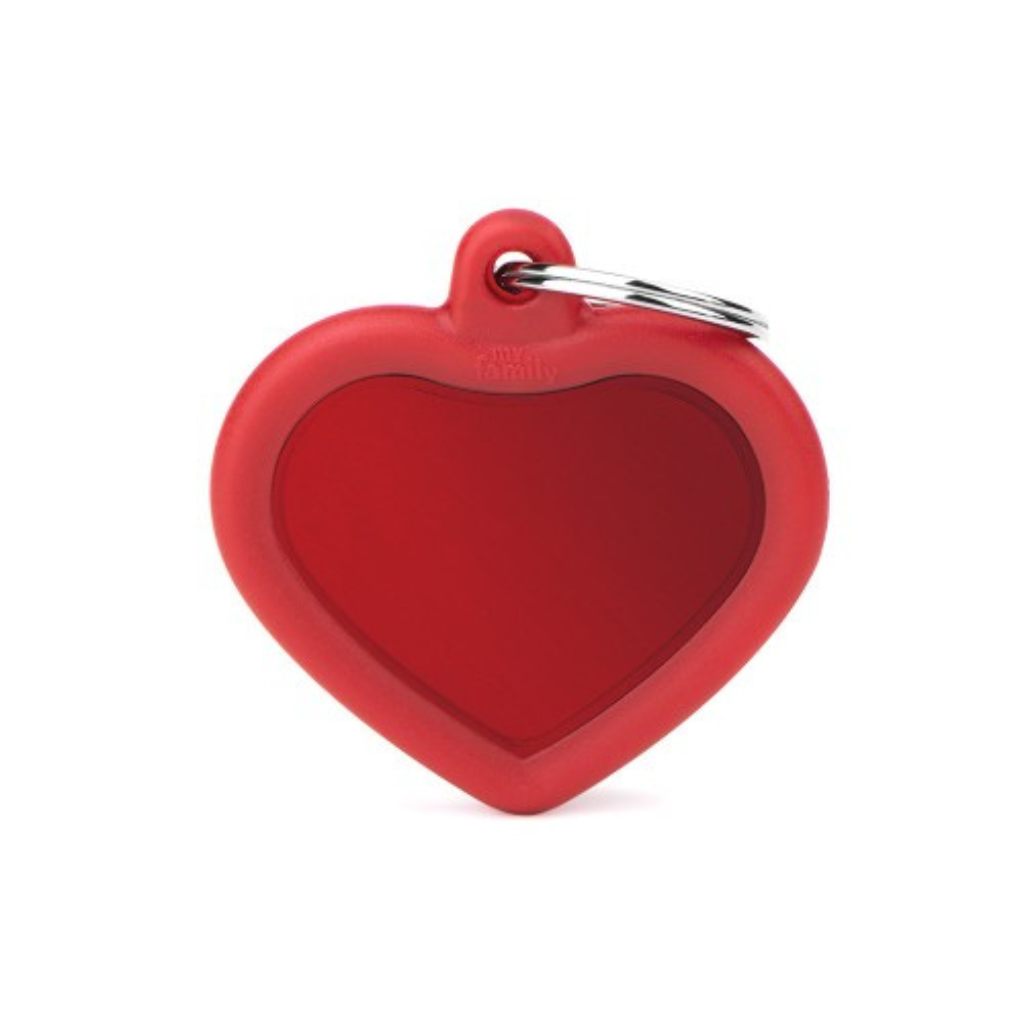 My Family Engravable Tags - Hushtag - Red Aluminum Heart with Rubber