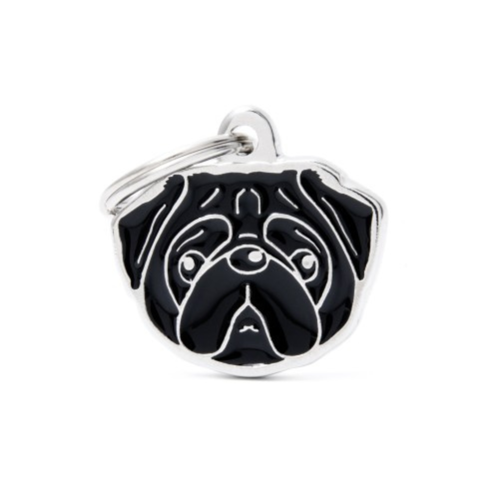 My Family Engravable Tags - Friends - Pug Black