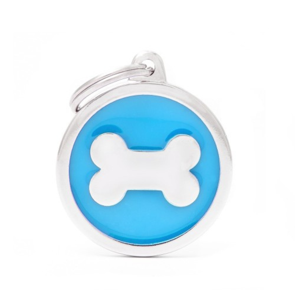 My Family Engravable Tags - Classic - Circle with Bone Light Blue Large