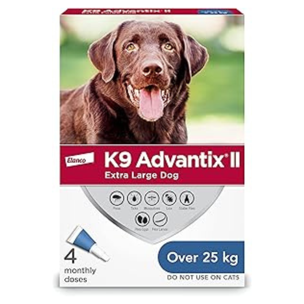 Bayer K9 Advantix II Flea and Tick Treatment for Extra Large Dogs weighing over 25 kg (over 55 lbs.)-4 doses