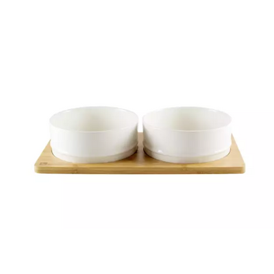 Be One Breed Bamboo and Ceramic Bowls - White