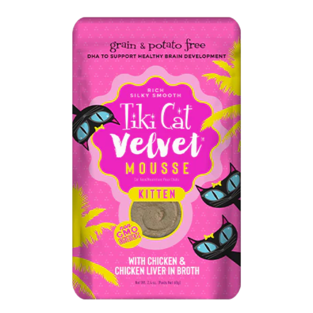 Tiki Cat Velvet Mousse - Kitten with Chicken & Chicken Liver in Broth Cat Pouch