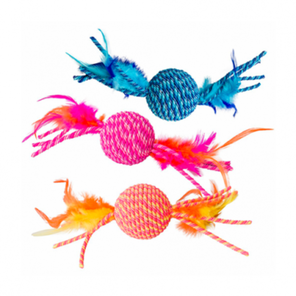 SPOT Elasteeez Ball & Feather Assorted Cat Toy