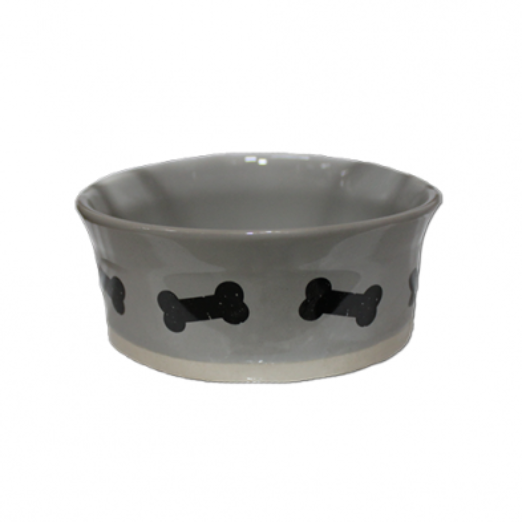 PetRageous Stamped Bones 7" Pet Dish - Gray & Neutral
