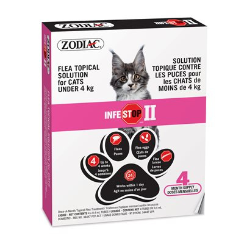 Zodiac Infestop II Flea Control for Cats under 4KG - 4 Tubes