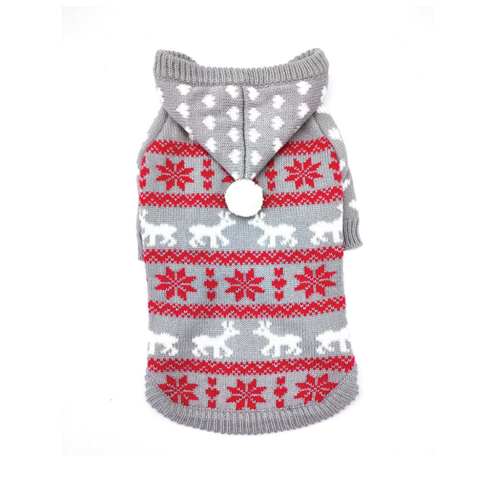 Doggie-Q Sweater Hoodie Grey with Red Pattern