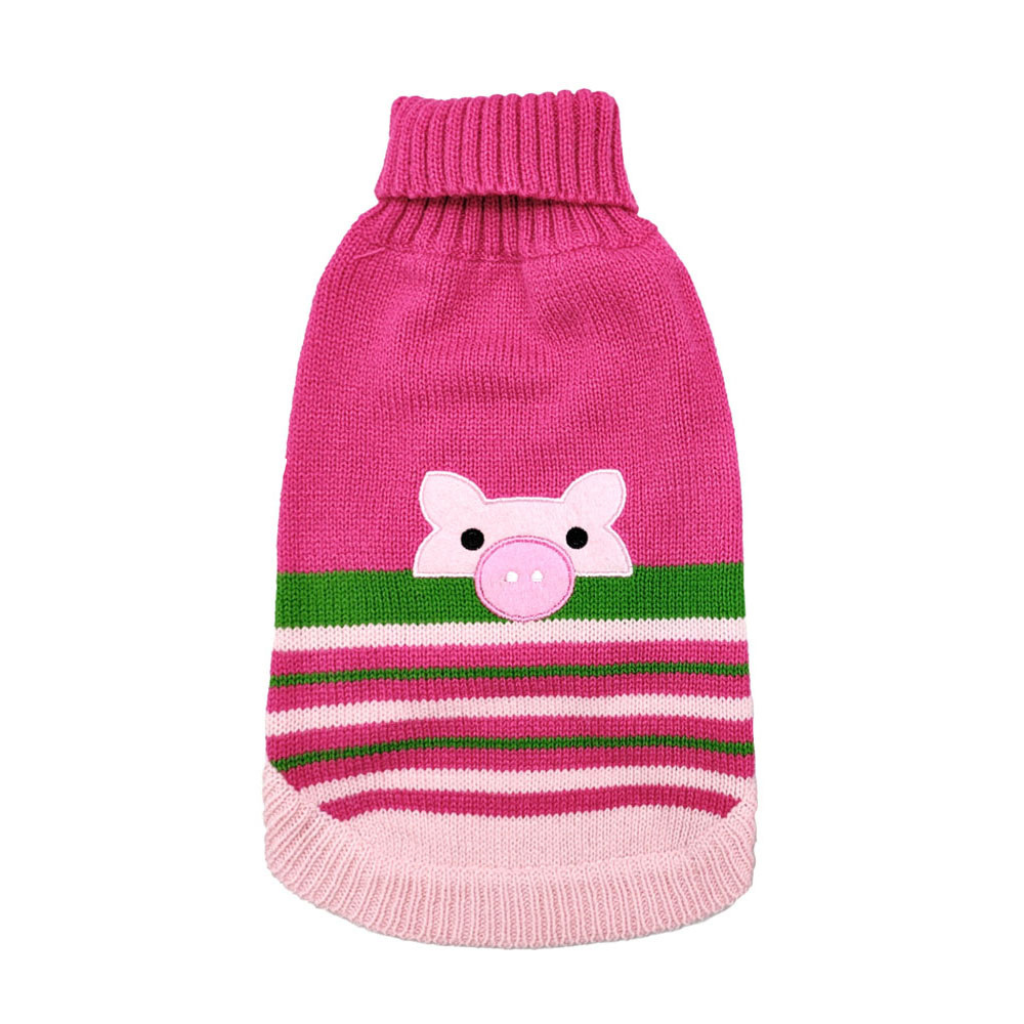 Doggie-Q Sweater Double Knit Pink Pig Face Pattern
