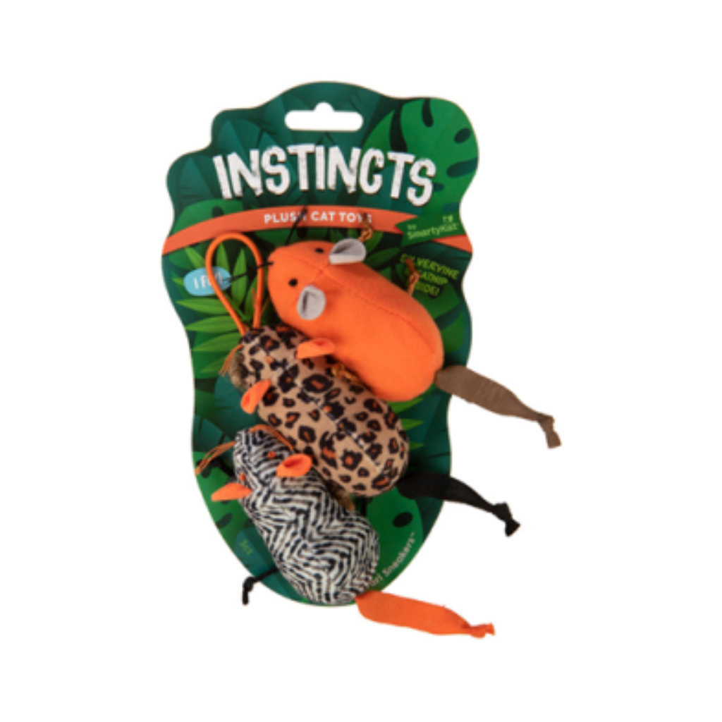 Instincts by SmartyKat Safari Sneakers HappyNip Silvervine & Catnip Plush Launcher Cat Toy 3 Pack
