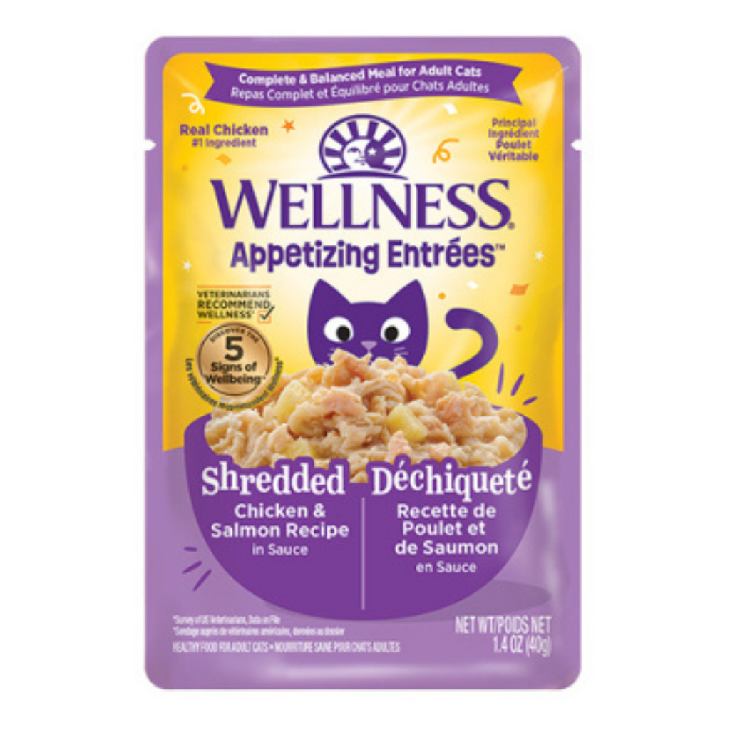 Wellness Appetizing Entrées Shredded Chicken & Salmon Recipe in Sauce Wet Cat Food