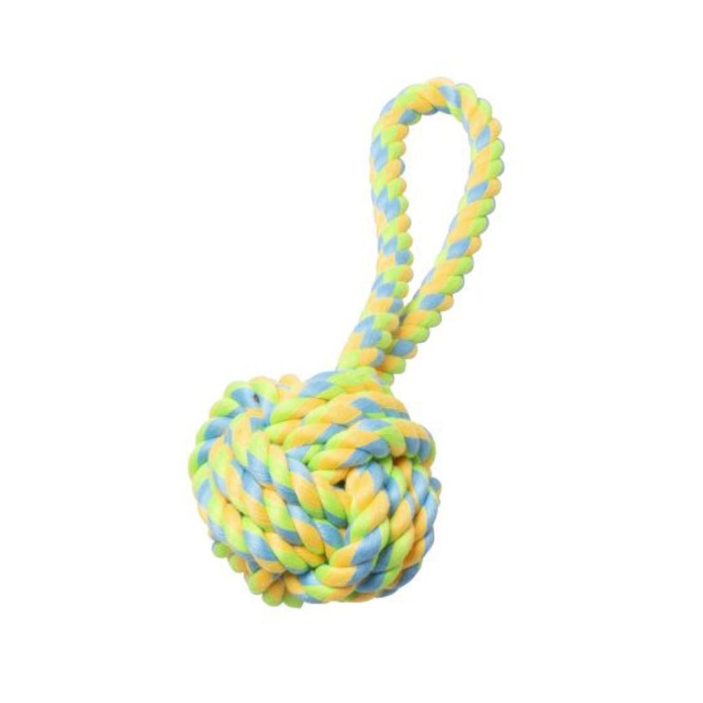 Bud'Z Rope Monkey Fist With Loop 7.5" Green And Yellow Dog Toy