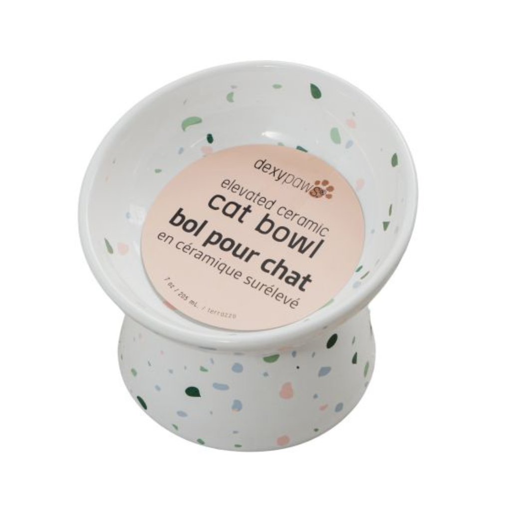 Dexypaws Raised Ceramic Cat Bowl, Terrazzo