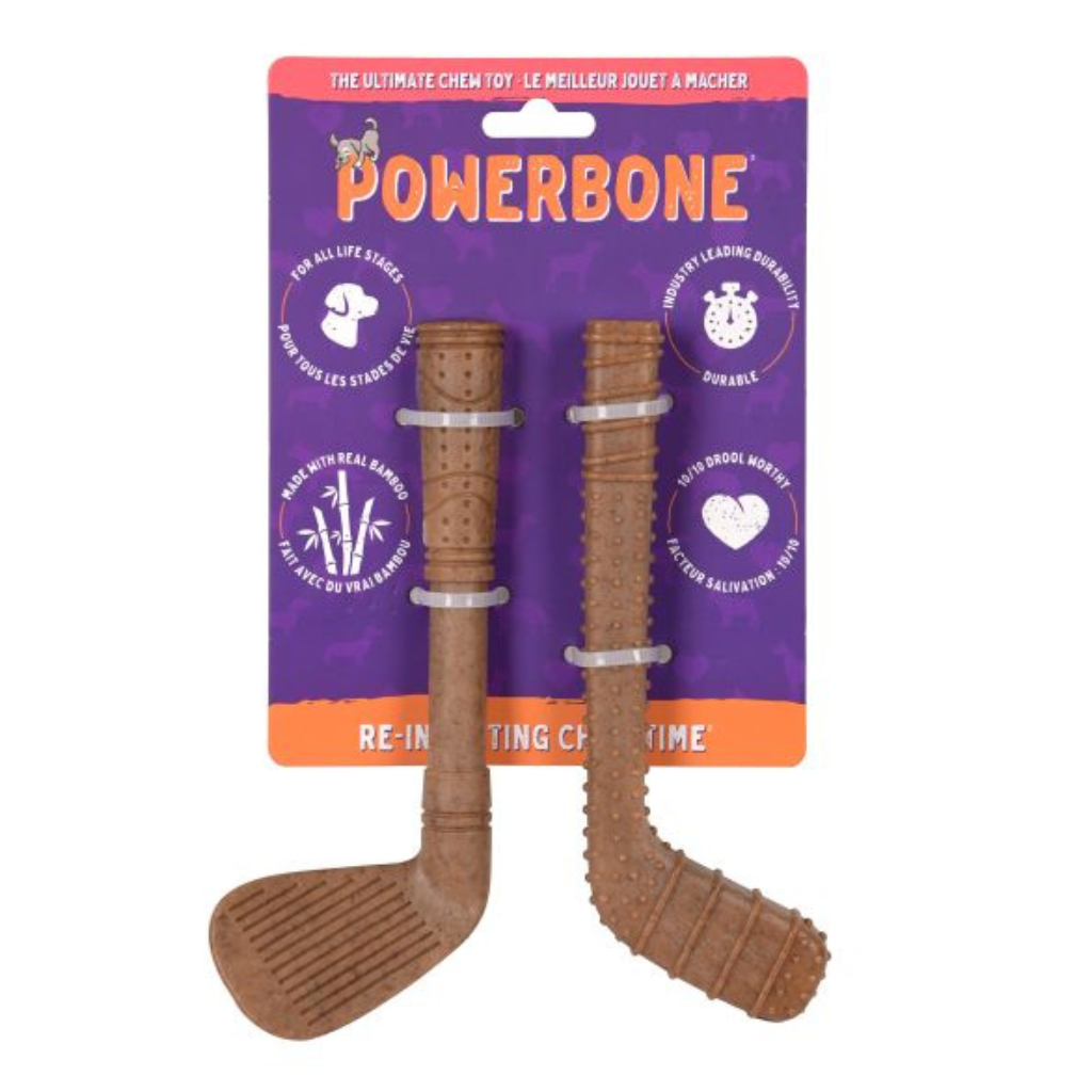 Powerbone Nylon & Bamboo Chew Duo Mini Golf And Hockey Clubs Dog Toys 7"