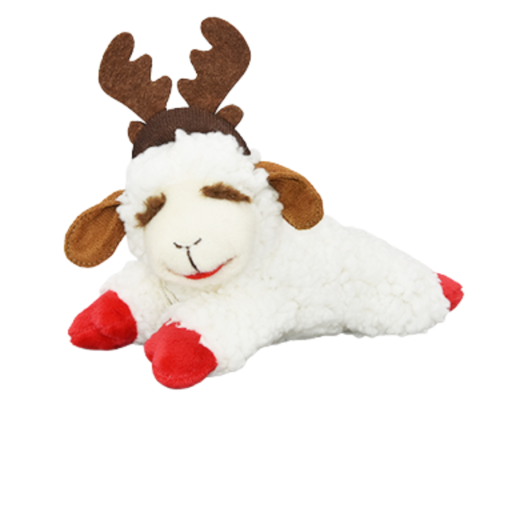 Multipet HOLIDAY Lamb Chop with Antlers 10.5" Dog Toy