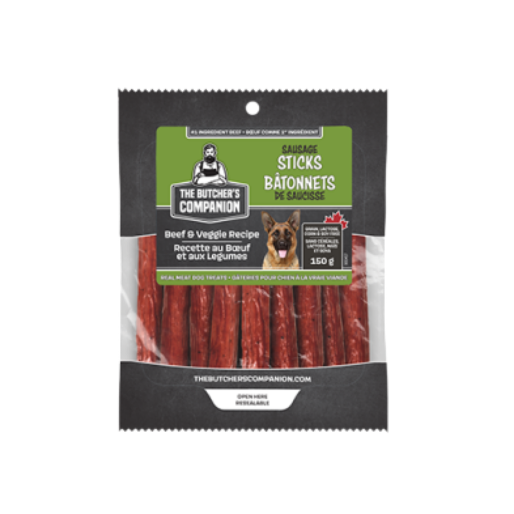The Butcher's Companion Sausage Sticks Beef & Veggie Recipe Real Meat Dog Treats