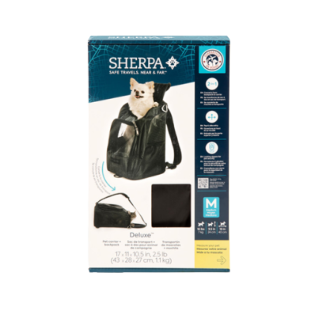 Sherpa Deluxe Convertible Pet Carrier & Backpack Black - Medium
