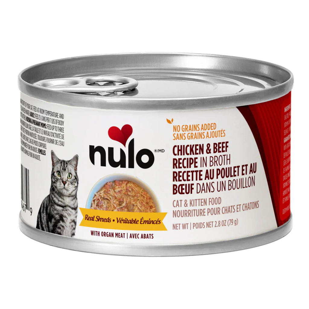 Nulo Real Shreds Chicken & Beef with Organ Meats In Broth Recipe Cat Can
