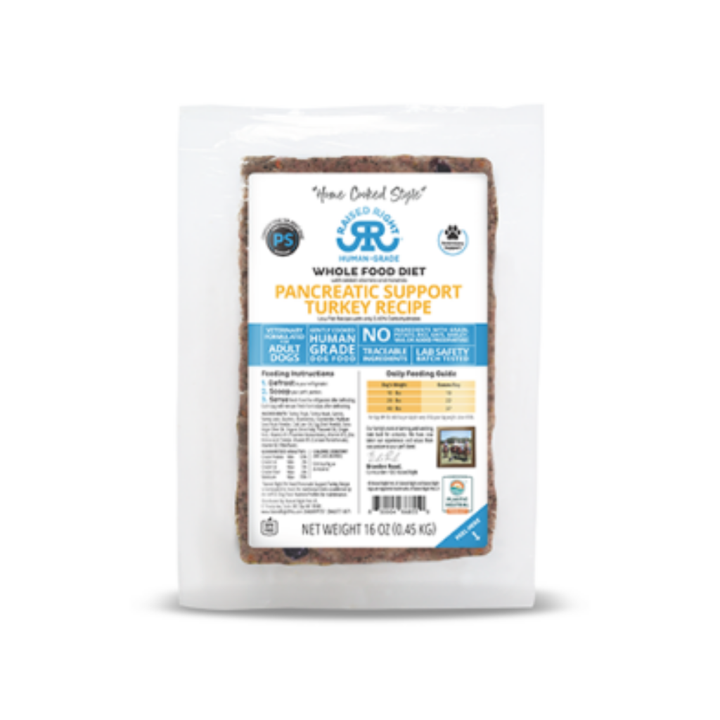 Raised Right Pancreatic Support Turkey Recipe Frozen Dog Food