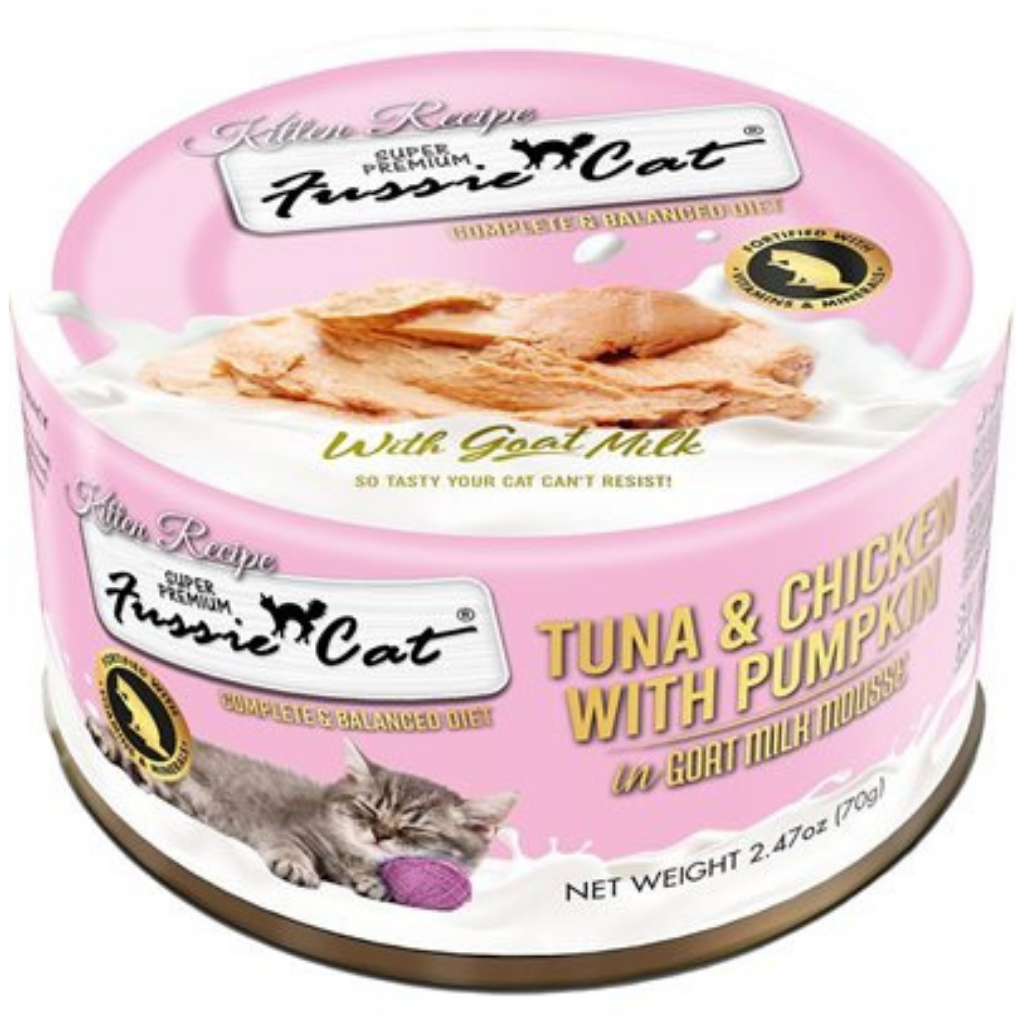 Fussie Cat Kitten Tuna & Chicken with Pumpkin in Goat Milk Mousse Cat Can