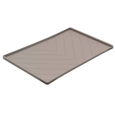 Messy Mutts Silicone Non-Slip Dog Bowl Mat with Raised Edge - Warm Grey