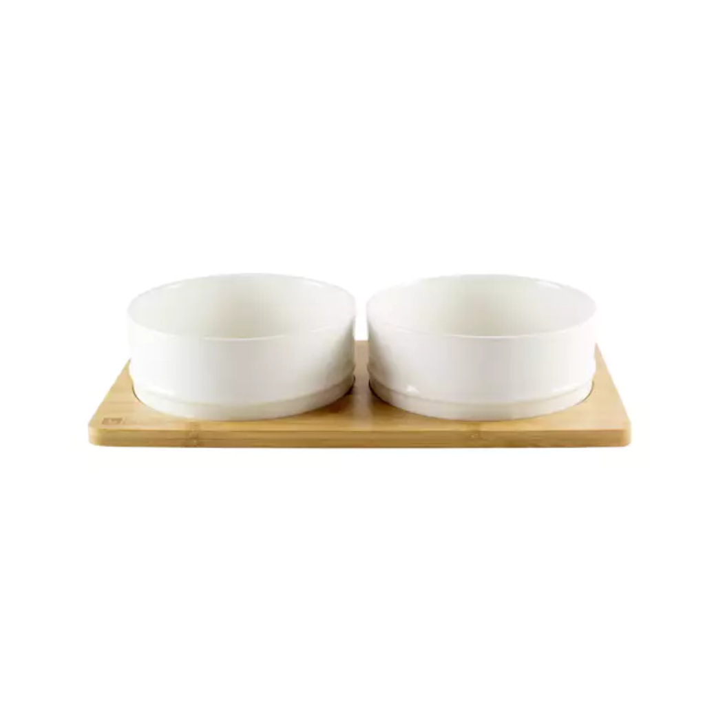 Be One Breed Bamboo and Ceramic Bowls - White