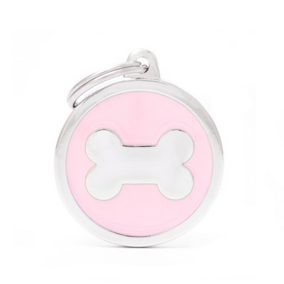 My Family Engravable Tags - Classic Big Pink Circle with Bone