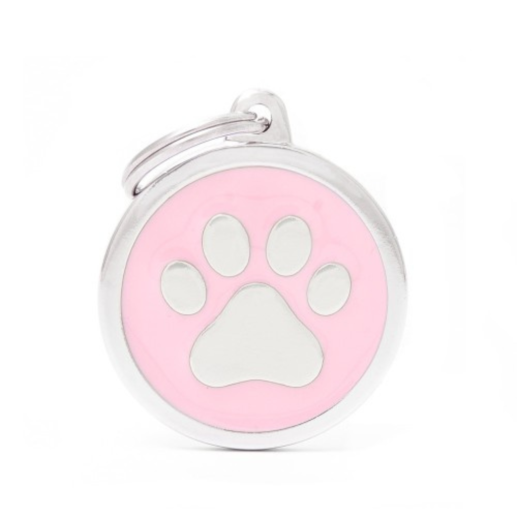 My Family Engravable Tags - Classic Big Pink Circle with Paw