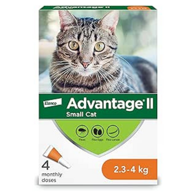 Bayer Advantage II Flea Treatment for Small Cats weighing between 2.3 kg to 4 kg (5 lbs. to 9 lbs.)-4 doses