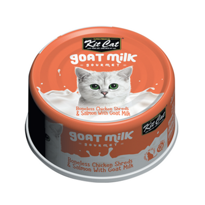 Kit Cat Goat Milk Gourmet - Boneless Chicken Shreds & Salmon with Goat Milk Cat Can