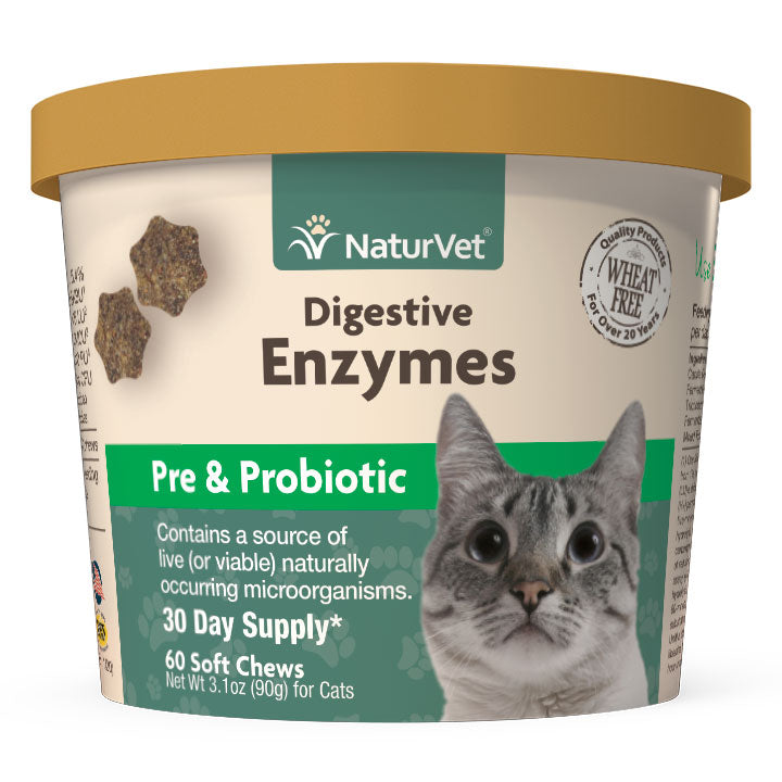 NaturVet Digestive Enzymes Cat Soft Chews with Prebiotics & Probiotics