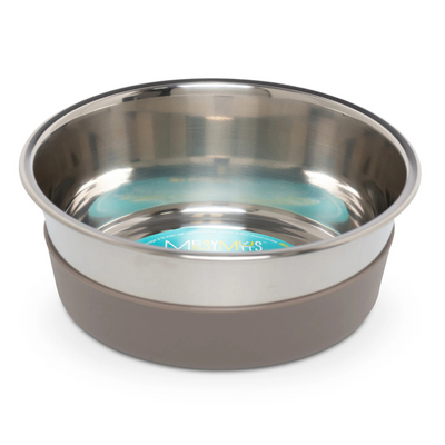 Messy Mutts Heavy Gauge Stainless Steel Dog Bowl with Non-Slip Removable Silicone Base - Grey