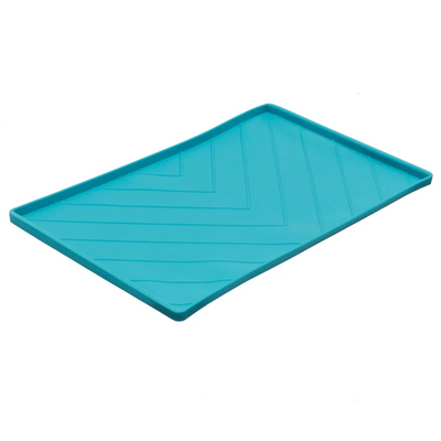 Messy Mutts Silicone Non-Slip Dog Bowl Mat with Raised Edge - Blue