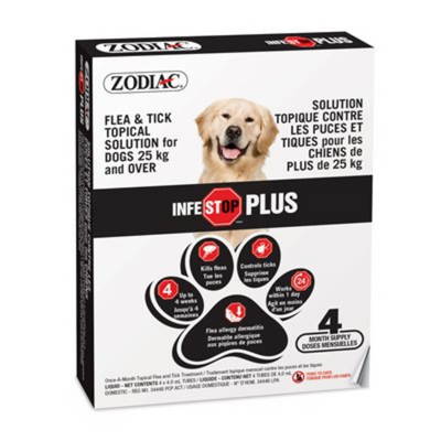 Zodiac Infestop PLUS Flea & Tick Control for Dogs 25KG and Over - 4 Tubes