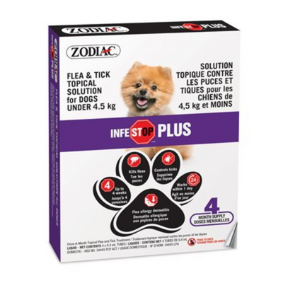 Zodiac Infestop PLUS Flea & Tick Control for Dogs 4.5KG and Under - 4 Tubes