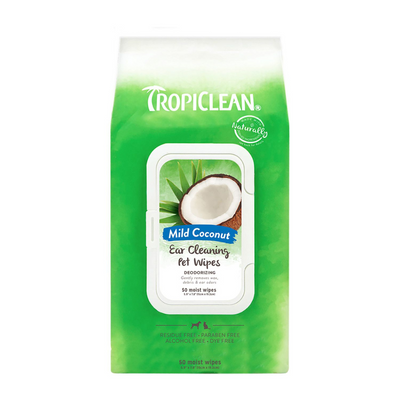 Tropiclean Ear Cleaning Wipes for Dog and Cat (50 Pack) - Mild Coconut