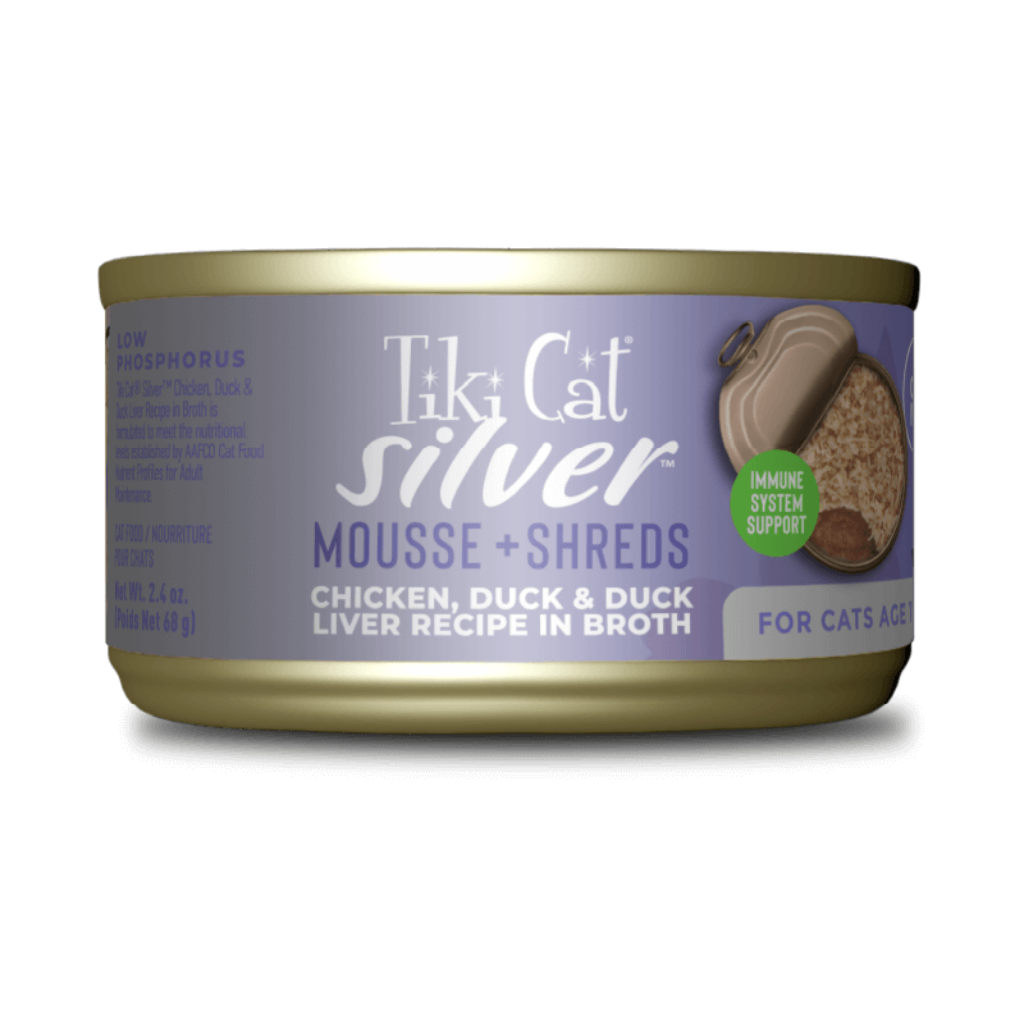 Tiki Cat Silver - Mousse & Shreds with Chicken, Duck & Duck Liver Recipe Cat Can