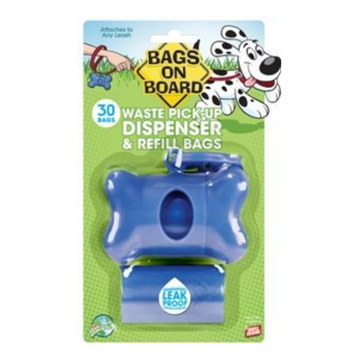 Bags On Board Blue Bone Dispenser with 30 Bags