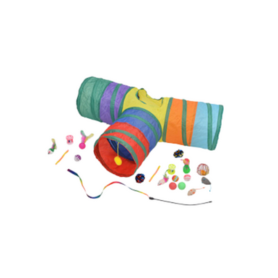 PetPals Toy Combo with Tunnel & Teasing Toy Multi Color Small Cat Toy