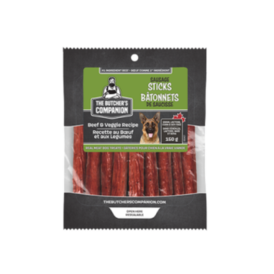 The Butcher's Companion Sausage Sticks Beef & Veggie Recipe Real Meat Dog Treats