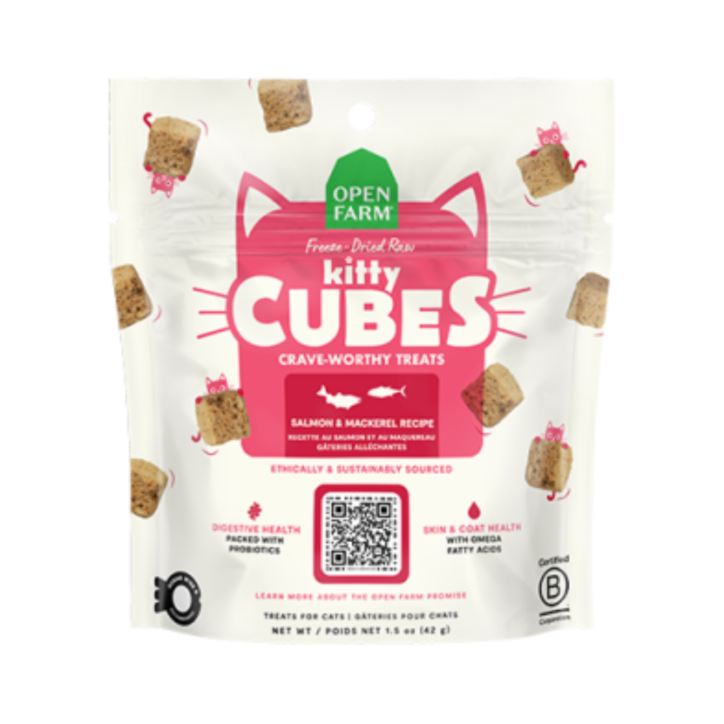 Open Farm Freeze-Dried Raw Kitty Cubes Salmon & Mackerel Recipe Cat Treats