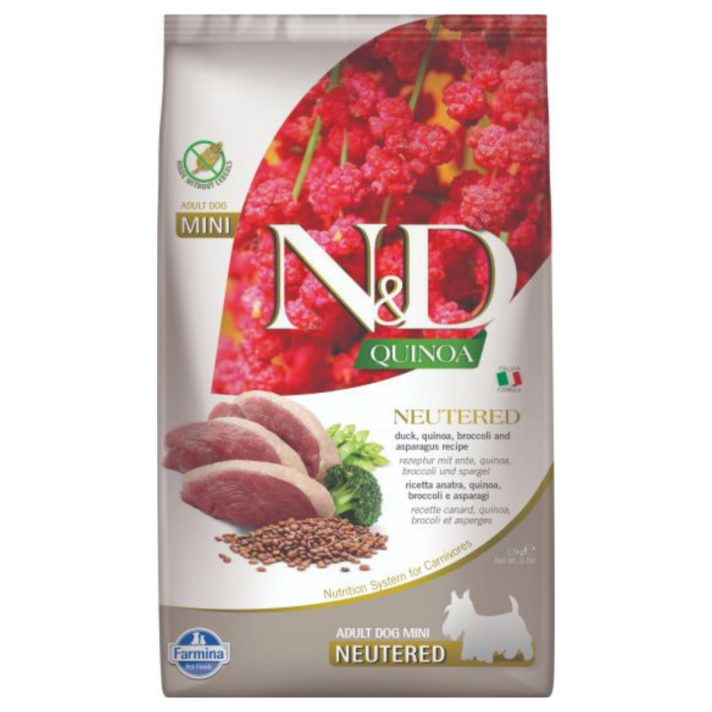 Farmina N&D Quinoa Skin & Coat Duck & Broccoli Neutered Mini Dog Food