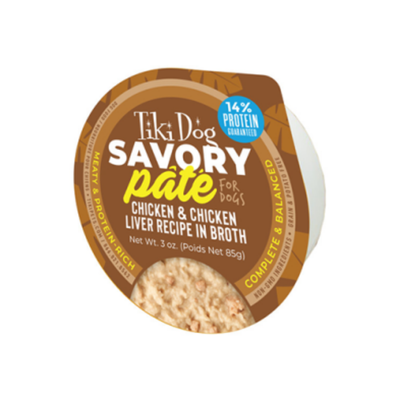Tiki Dog Savory Pâté Chicken & Chicken Liver Recipe in Broth Wet Dog Food