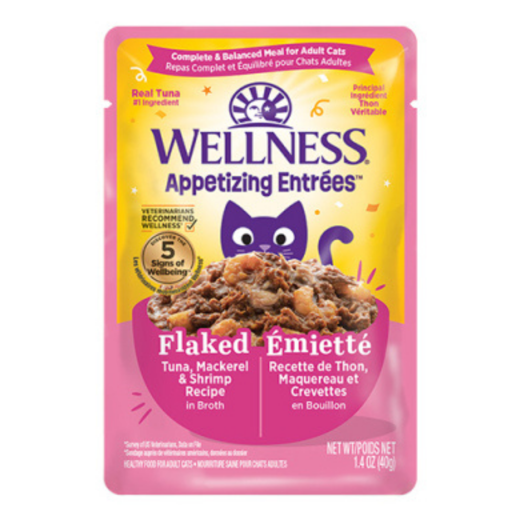 Wellness Appetizing Entrées Flaked Tuna, Mackerel & Shrimp in Broth Wet Cat Food