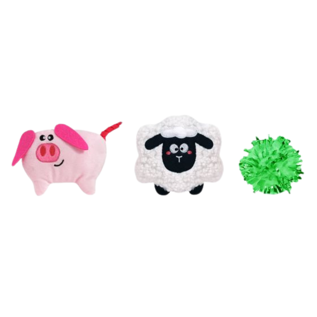 HugSmart Meow Buddies - Sheep & Pig 3pk Cat Toys