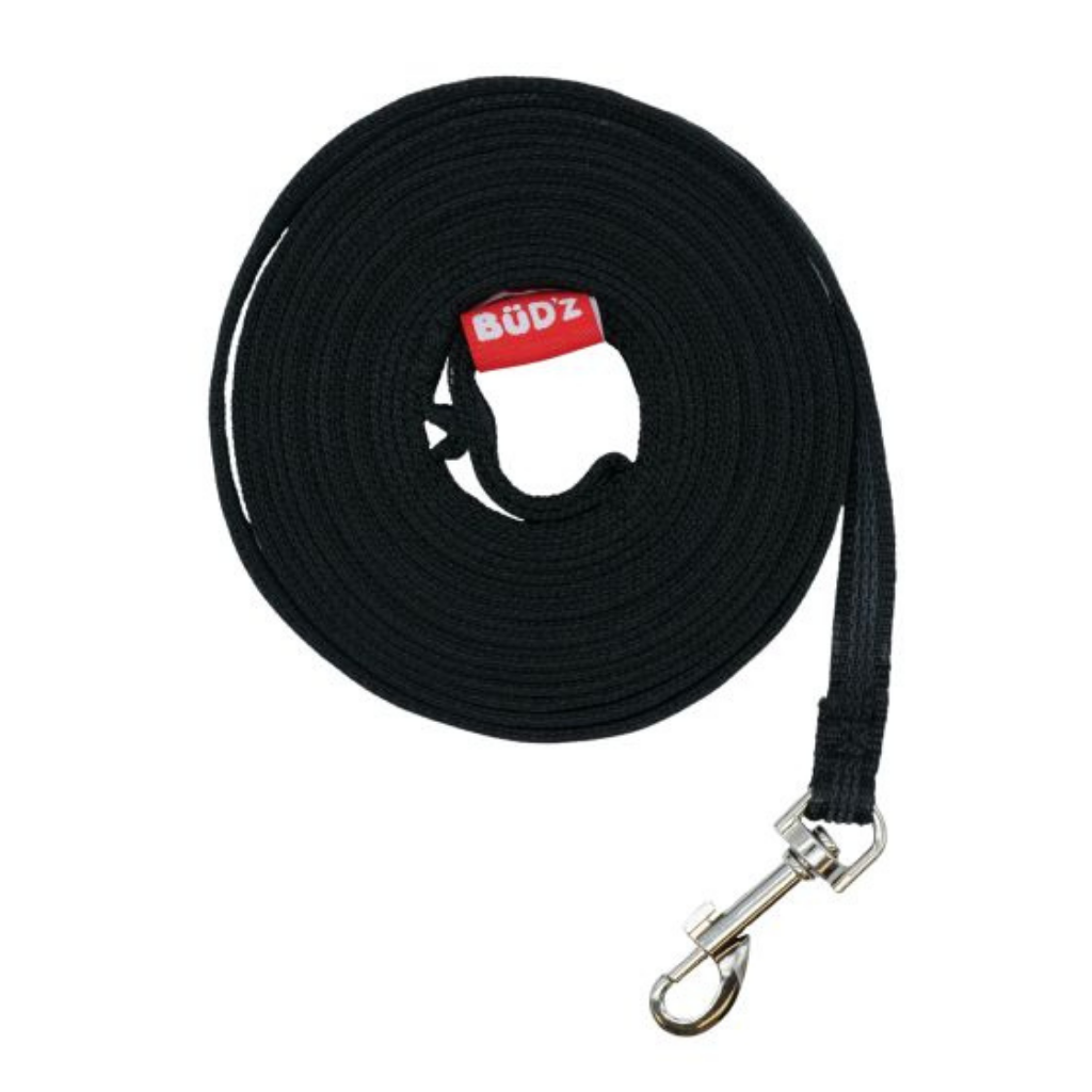 Bud'Z Long Training Leash With Anti-Slip Strips Black 15'x1/2in