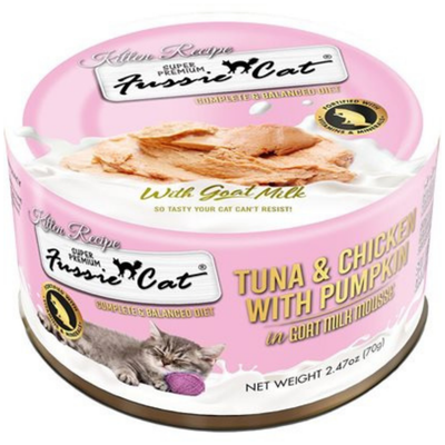 Fussie Cat Kitten Tuna & Chicken with Pumpkin in Goat Milk Mousse Cat Can