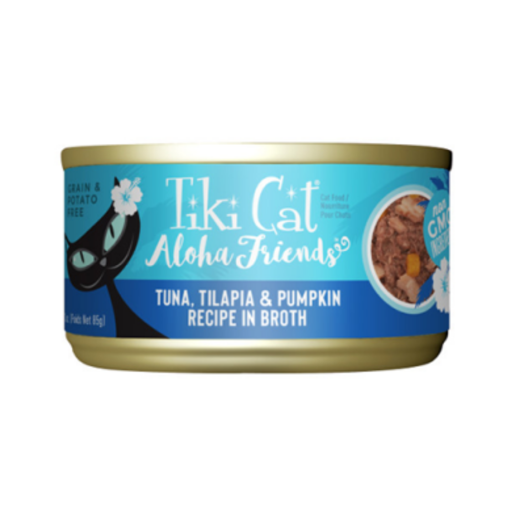 Tiki Cat Aloha Friends Tuna, Tilapia & Pumpkin Recipe in Broth Wet Cat Can
