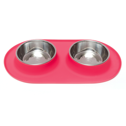 Messy Mutts Double Silicone Feeder with Stainless Bowls 1.5 Cups